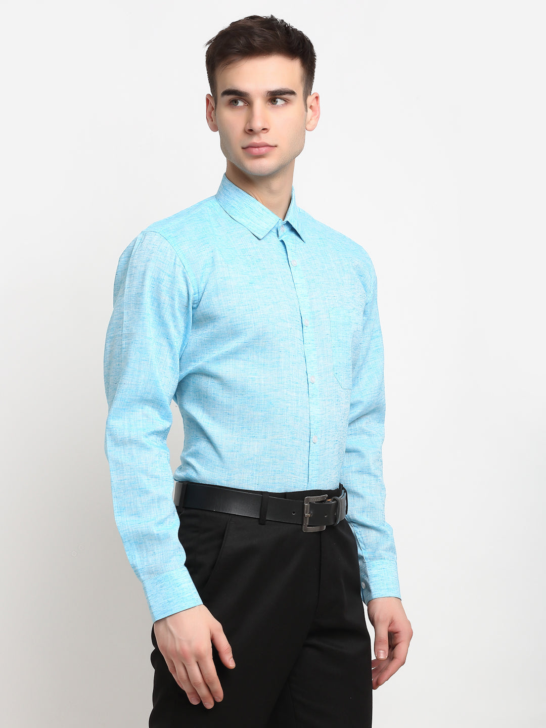 Jainish Blue Men's Solid Cotton Formal Shirt ( SF 782Sky ) - Distacart