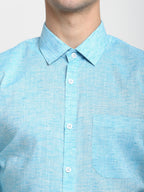 Jainish Blue Men's Solid Cotton Formal Shirt ( SF 782Sky ) - Distacart