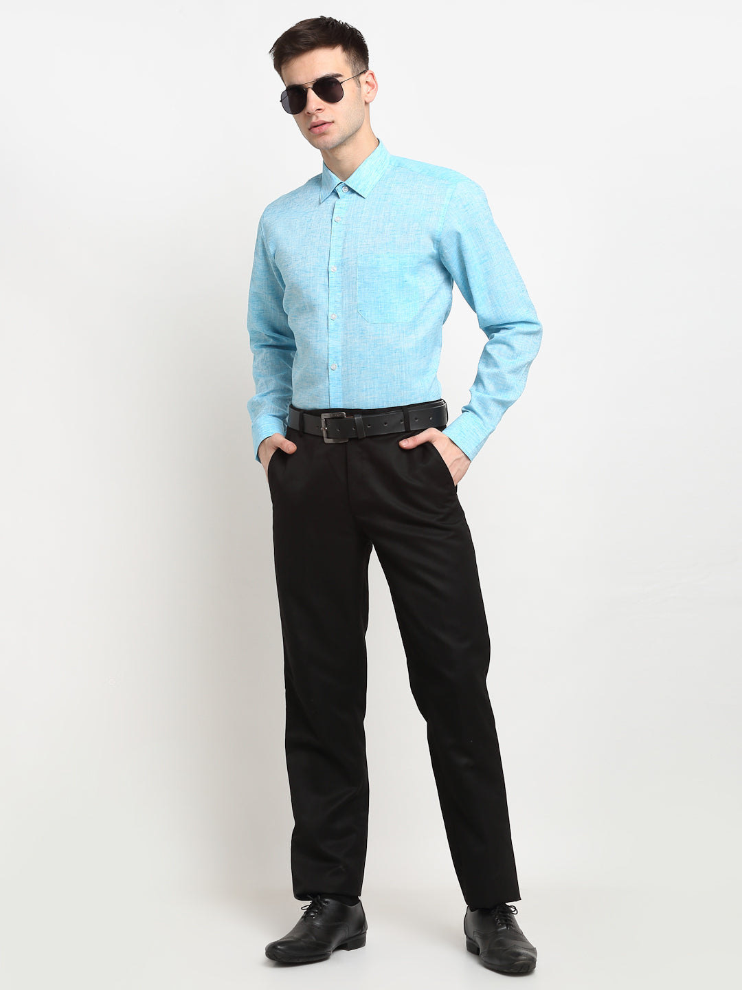 Jainish Blue Men's Solid Cotton Formal Shirt ( SF 782Sky ) - Distacart