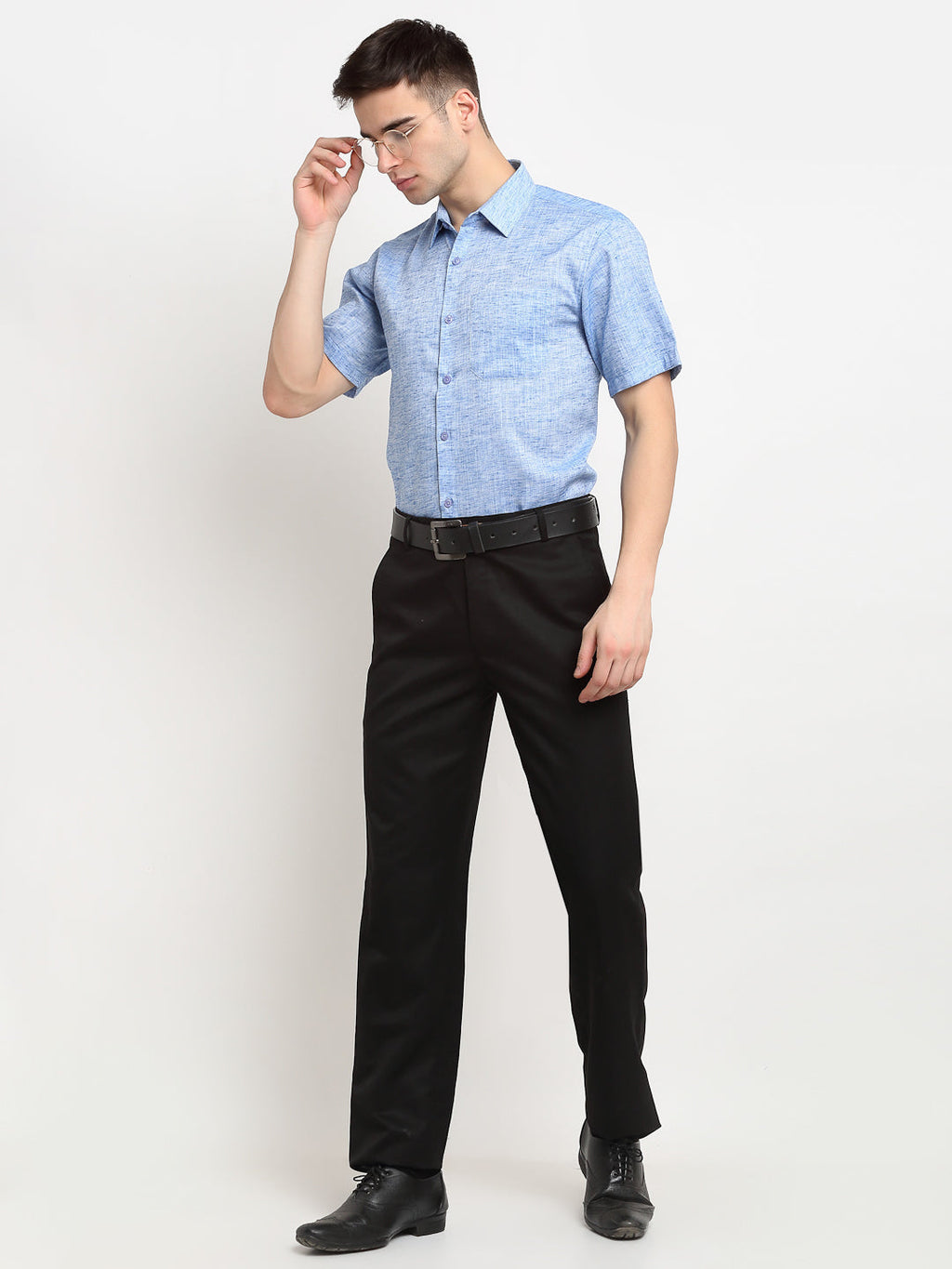 Jainish Blue Men's Solid Cotton Half Sleeves Formal Shirt ( SF 783Blue ) - Distacart