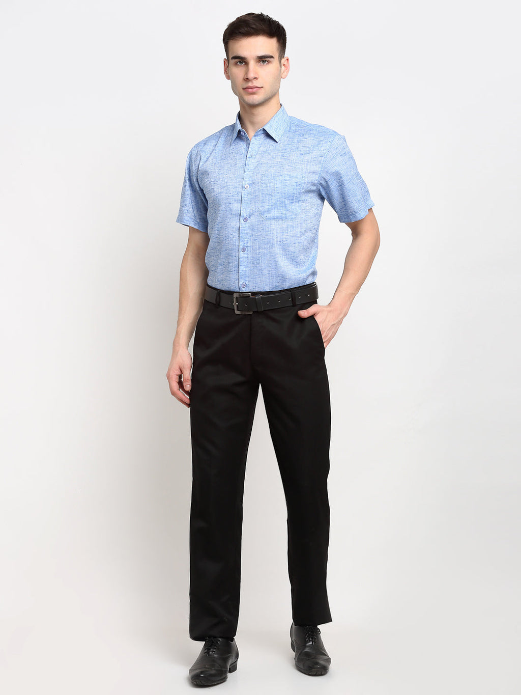 Jainish Blue Men's Solid Cotton Half Sleeves Formal Shirt ( SF 783Blue ) - Distacart