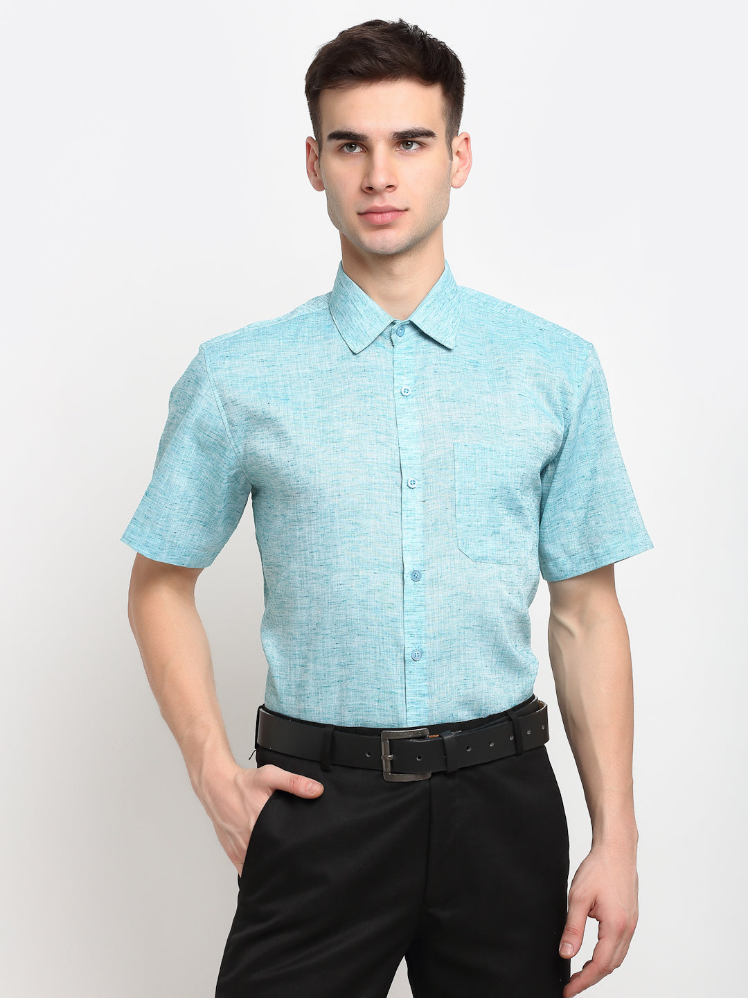 Jainish Green Men's Solid Cotton Half Sleeves Formal Shirt ( SF 783Green ) - Distacart