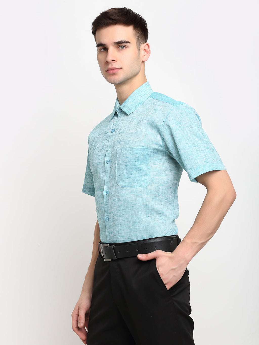 Jainish Green Men's Solid Cotton Half Sleeves Formal Shirt ( SF 783Green ) - Distacart