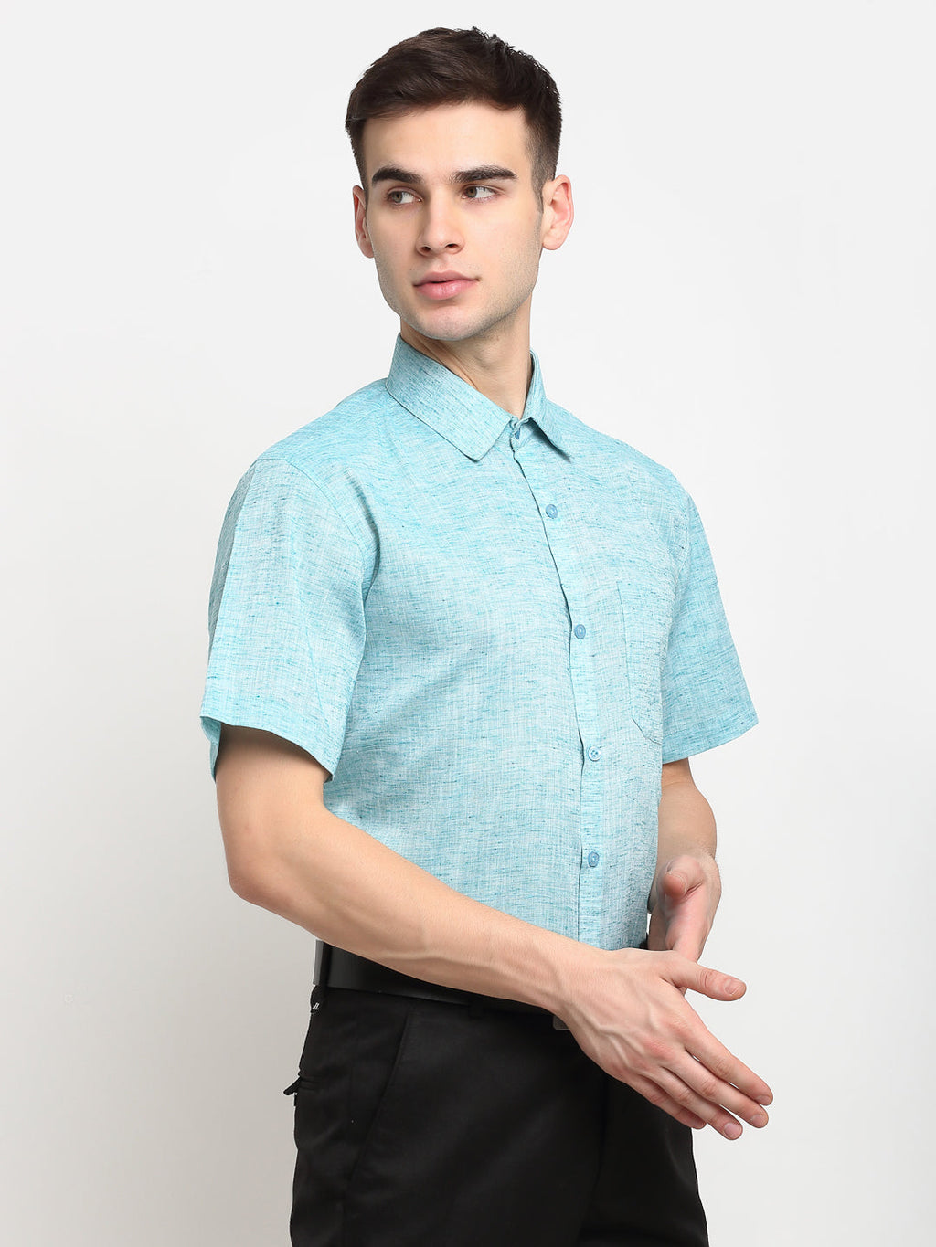 Jainish Green Men's Solid Cotton Half Sleeves Formal Shirt ( SF 783Green ) - Distacart