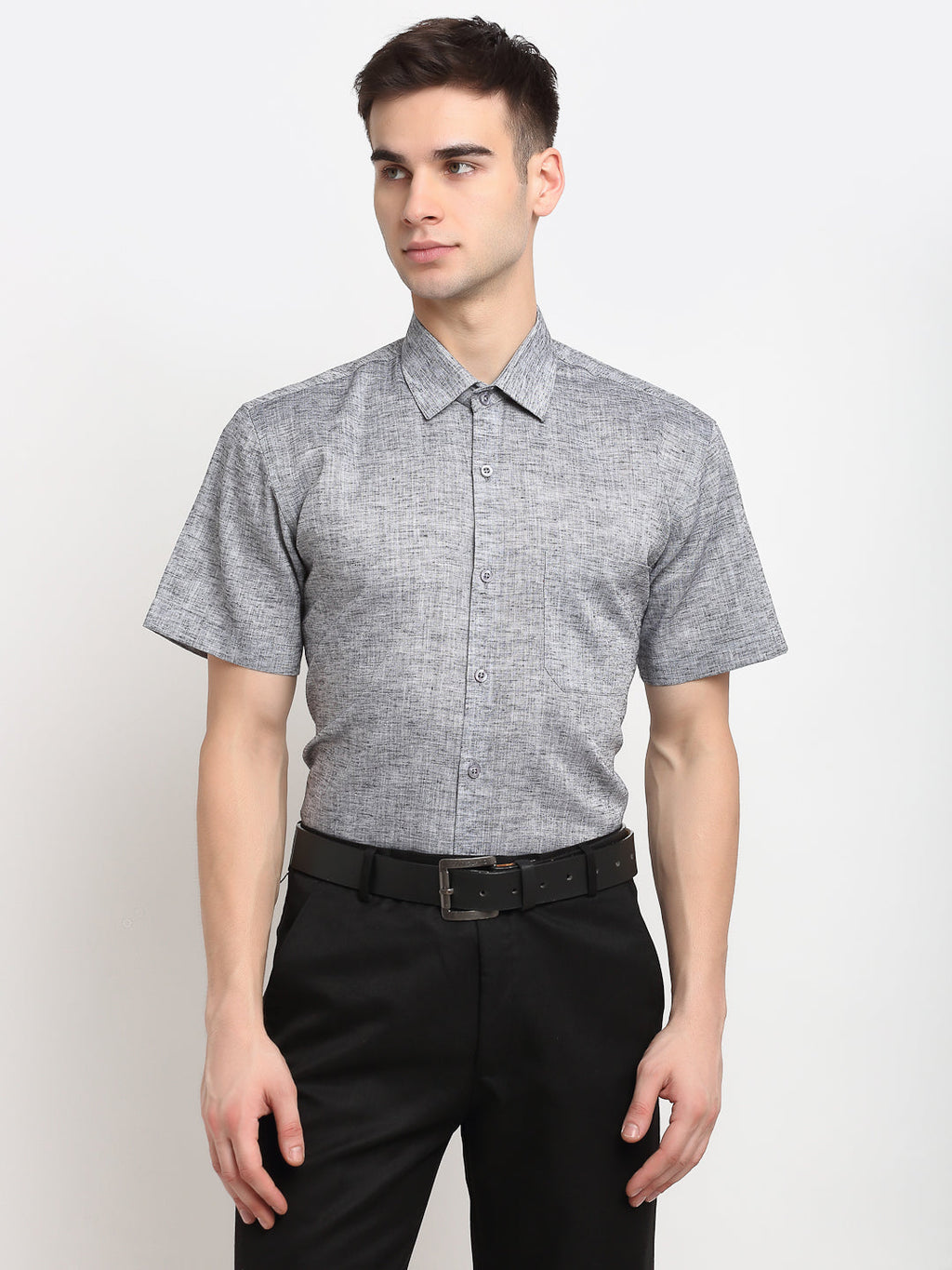 Jainish Grey Men's Solid Cotton Half Sleeves Formal Shirt ( SF 783Grey ) - Distacart