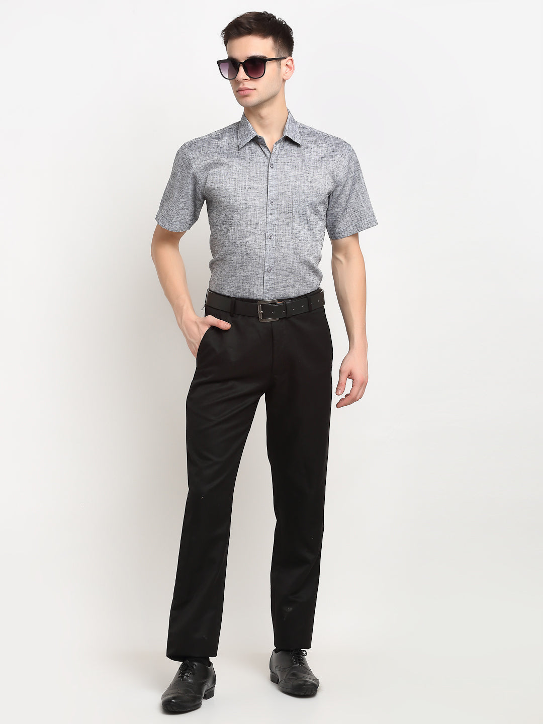 Jainish Grey Men's Solid Cotton Half Sleeves Formal Shirt ( SF 783Grey ) - Distacart