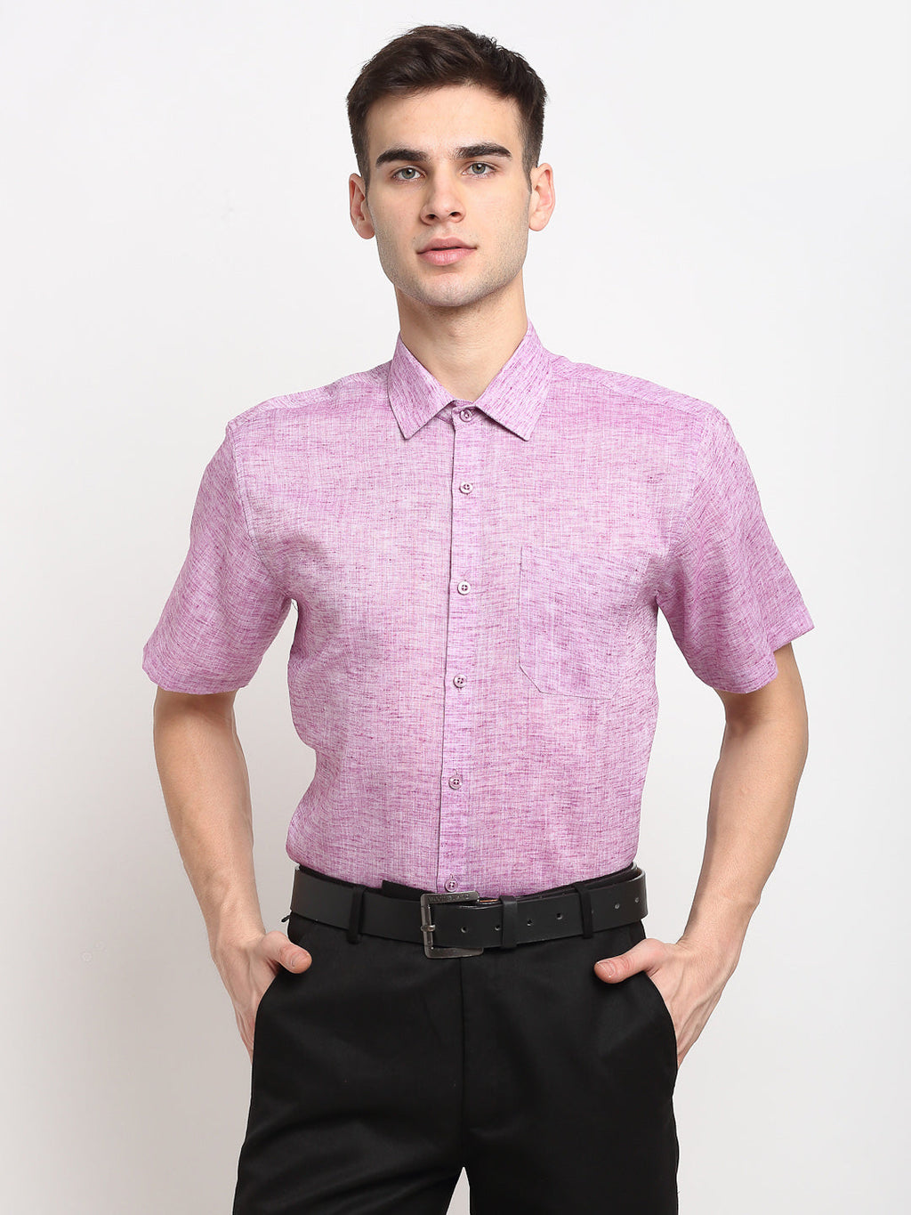 Jainish Purple Men's Solid Cotton Half Sleeves Formal Shirt ( SF 783Purple ) - Distacart