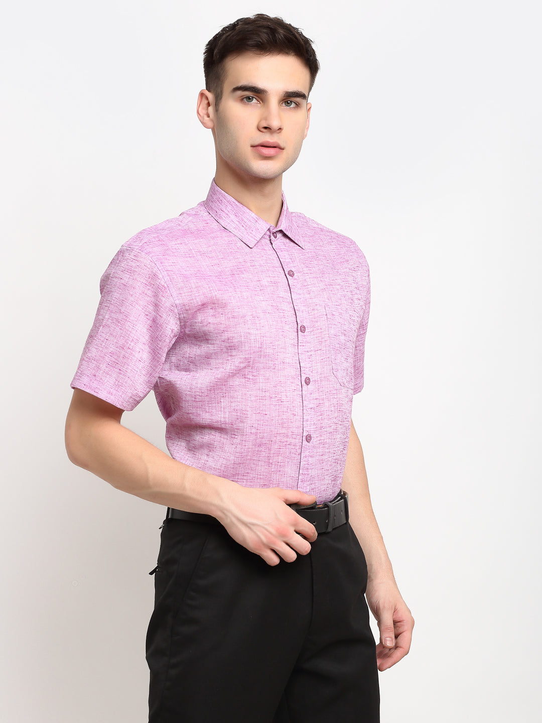 Jainish Purple Men's Solid Cotton Half Sleeves Formal Shirt ( SF 783Purple ) - Distacart