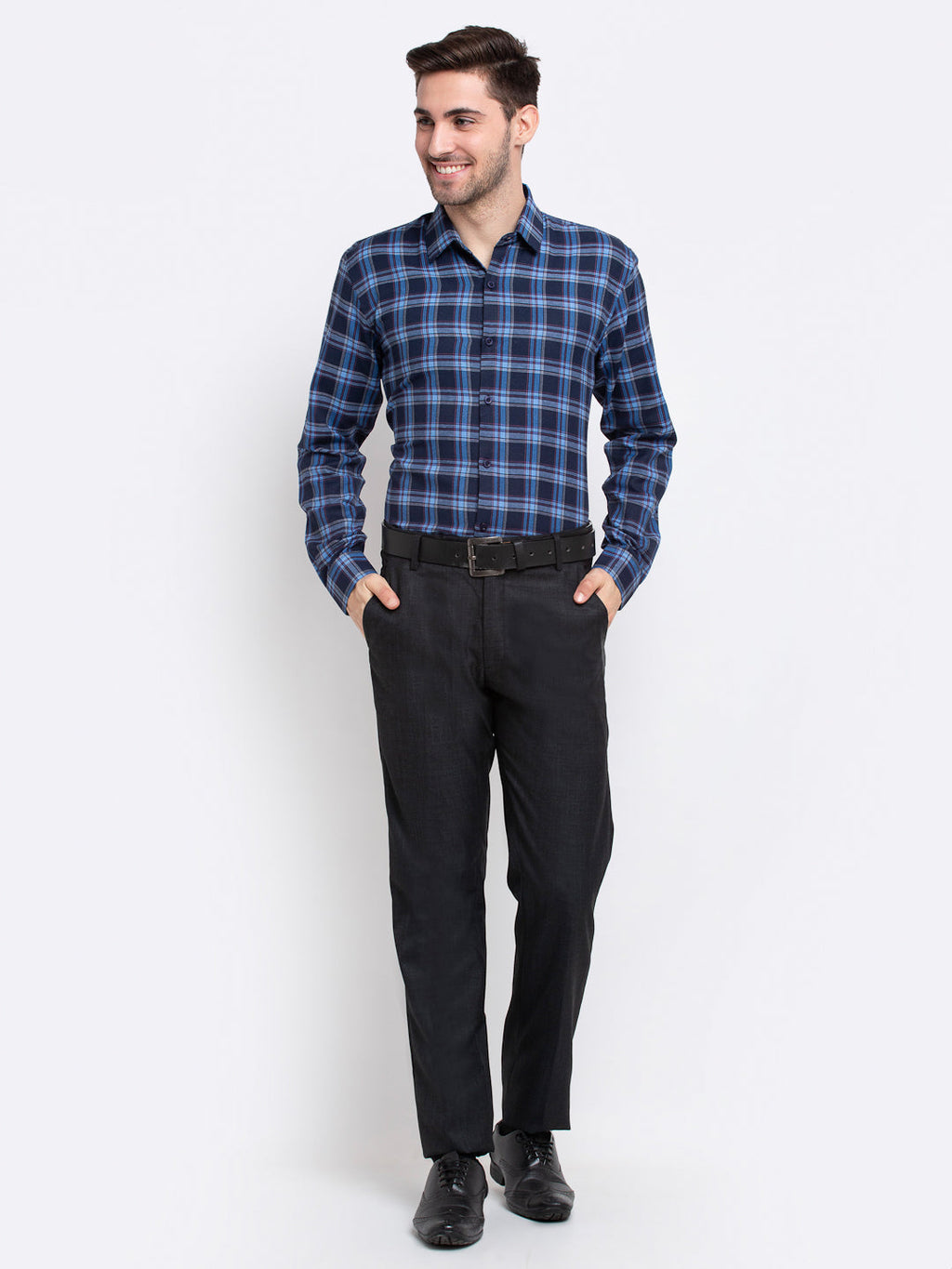Jainish Blue Men's Checked Cotton Formal Shirt ( SF 786Blue ) - Distacart