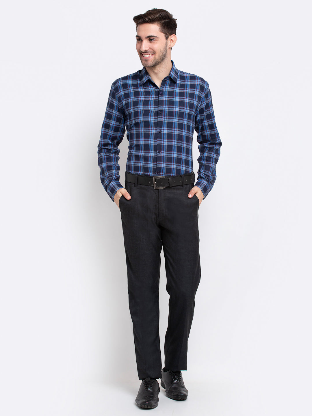 Jainish Blue Men's Checked Cotton Formal Shirt ( SF 786Blue ) - Distacart
