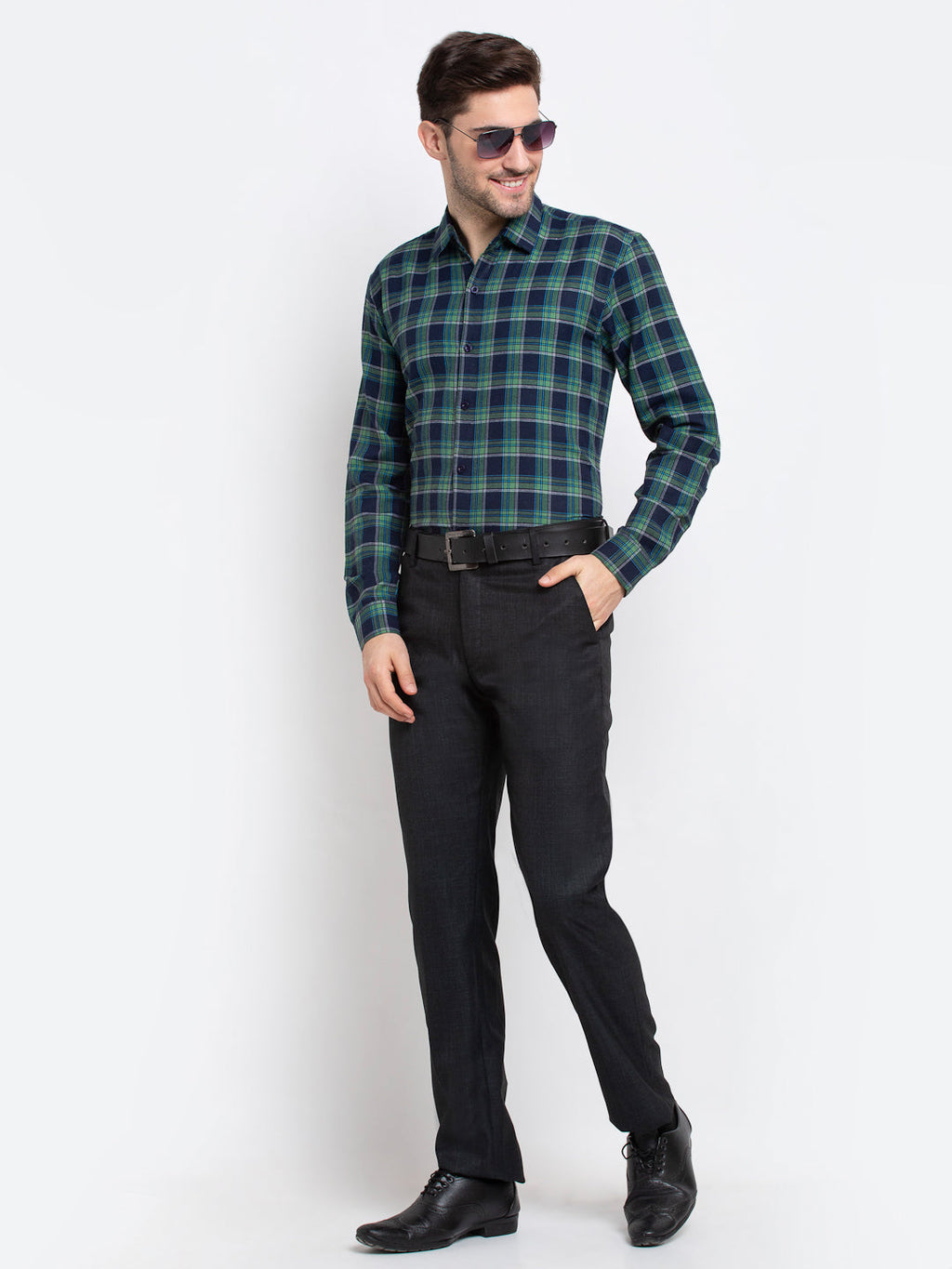 Jainish Green Men's Checked Cotton Formal Shirt ( SF 786Green ) - Distacart