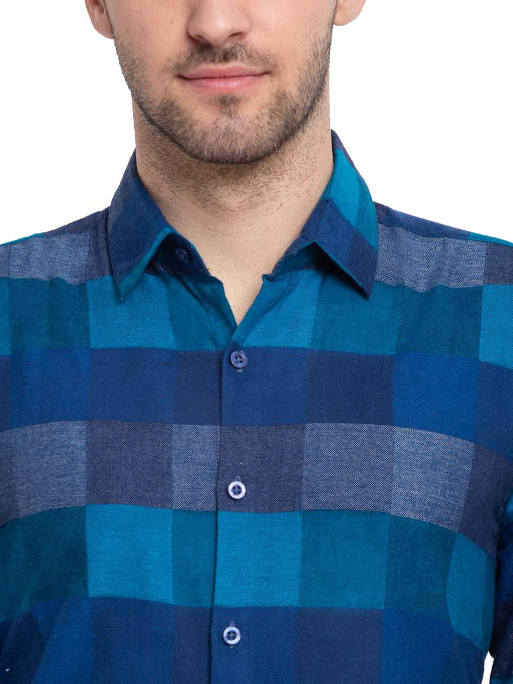 Jainish Blue Men's Checked Cotton Formal Shirt ( SF 787Blue ) - Distacart
