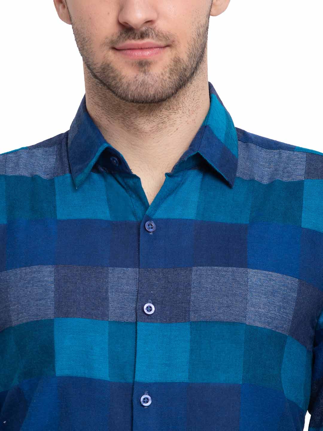 Jainish Blue Men's Checked Cotton Formal Shirt ( SF 787Blue ) - Distacart