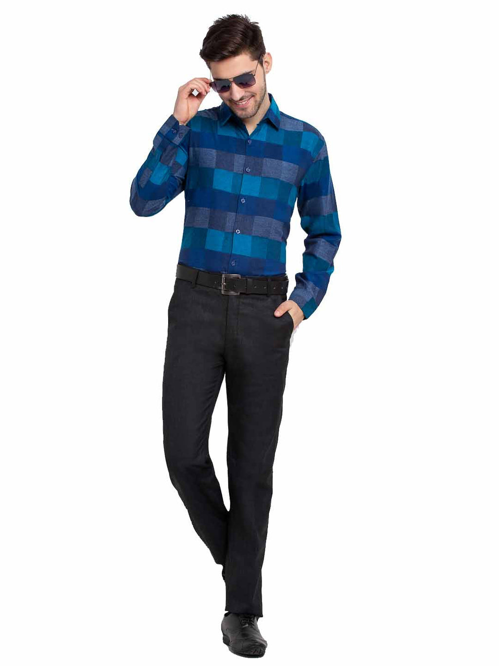 Jainish Blue Men's Checked Cotton Formal Shirt ( SF 787Blue ) - Distacart