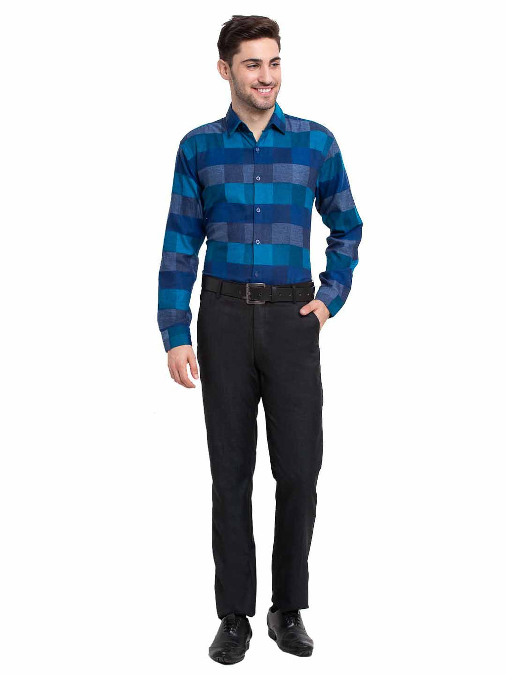 Jainish Blue Men's Checked Cotton Formal Shirt ( SF 787Blue ) - Distacart
