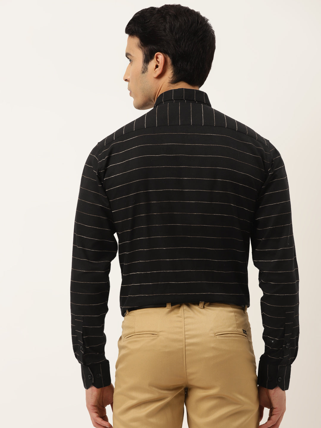 Jainish Men's Formal Cotton Horizontal Striped Shirt ( SF 790Black ) - Distacart