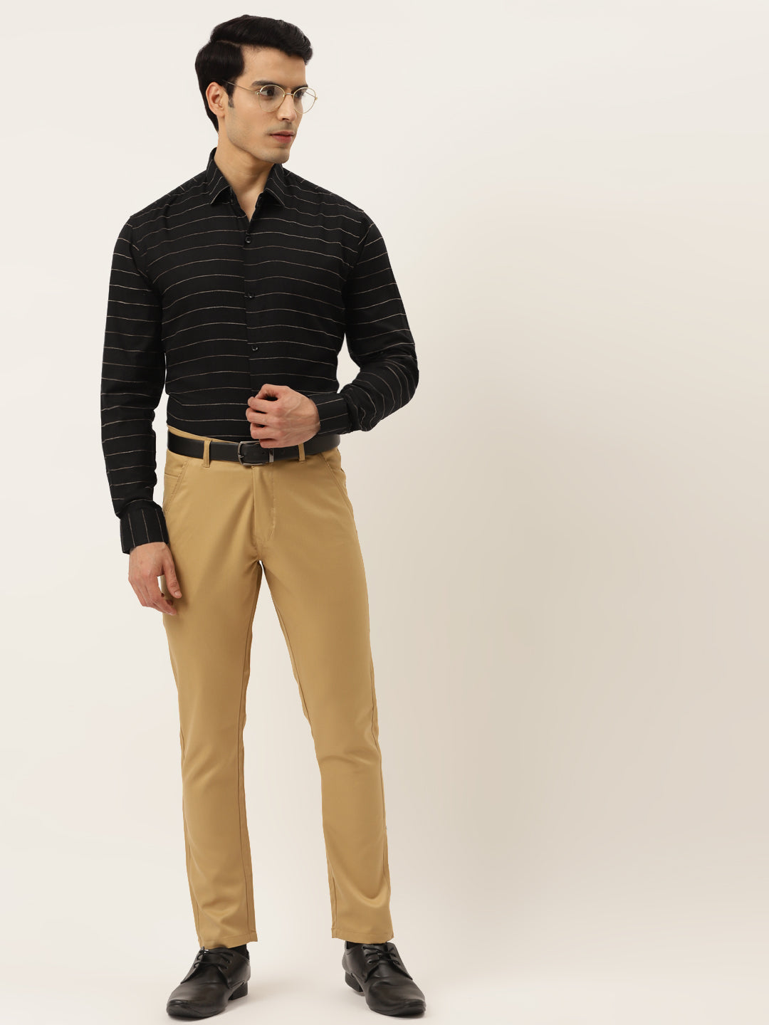 Jainish Men's Formal Cotton Horizontal Striped Shirt ( SF 790Black ) - Distacart