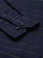 Jainish Men's Formal Cotton Horizontal Striped Shirt ( SF 790Navy ) - Distacart