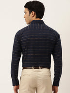 Jainish Men's Formal Cotton Horizontal Striped Shirt ( SF 790Navy ) - Distacart