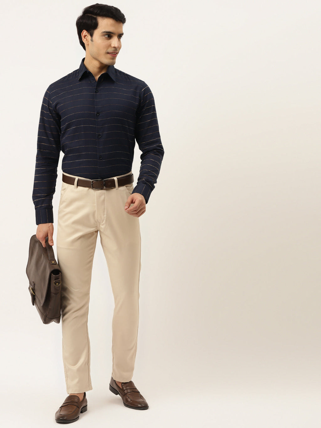 Jainish Men's Formal Cotton Horizontal Striped Shirt ( SF 790Navy ) - Distacart