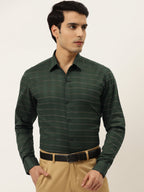 Jainish Men's Formal Cotton Horizontal Striped Shirt ( SF 790Olive ) - Distacart