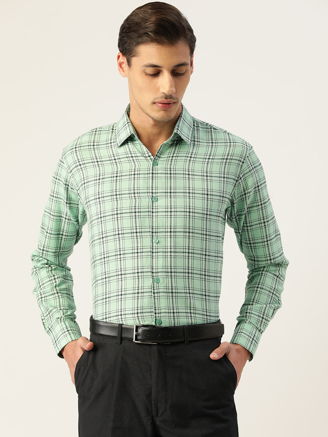 Jainish Men's Cotton Checked Formal Shirts ( SF 791Green ) - Distacart