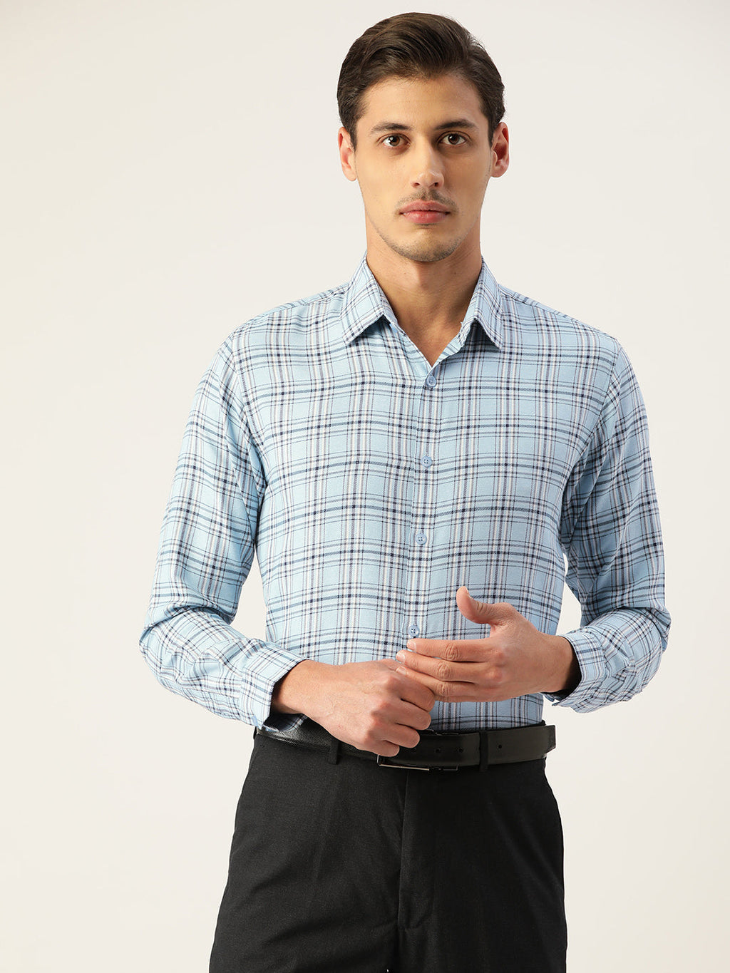 Jainish Men's Cotton Checked Formal Shirts ( SF 791Sky ) - Distacart