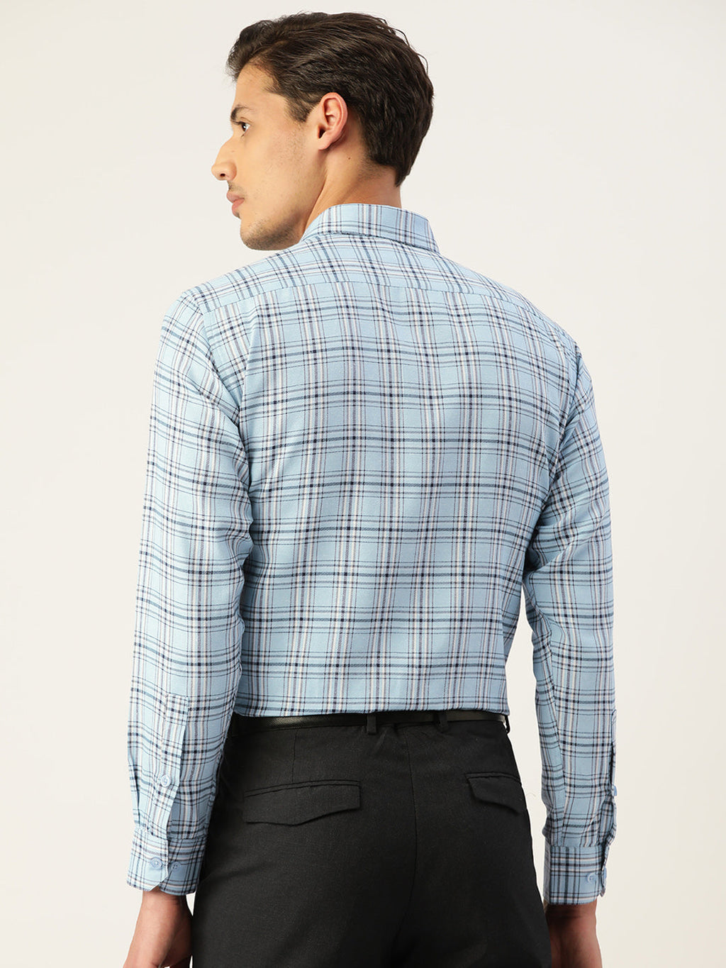 Jainish Men's Cotton Checked Formal Shirts ( SF 791Sky ) - Distacart