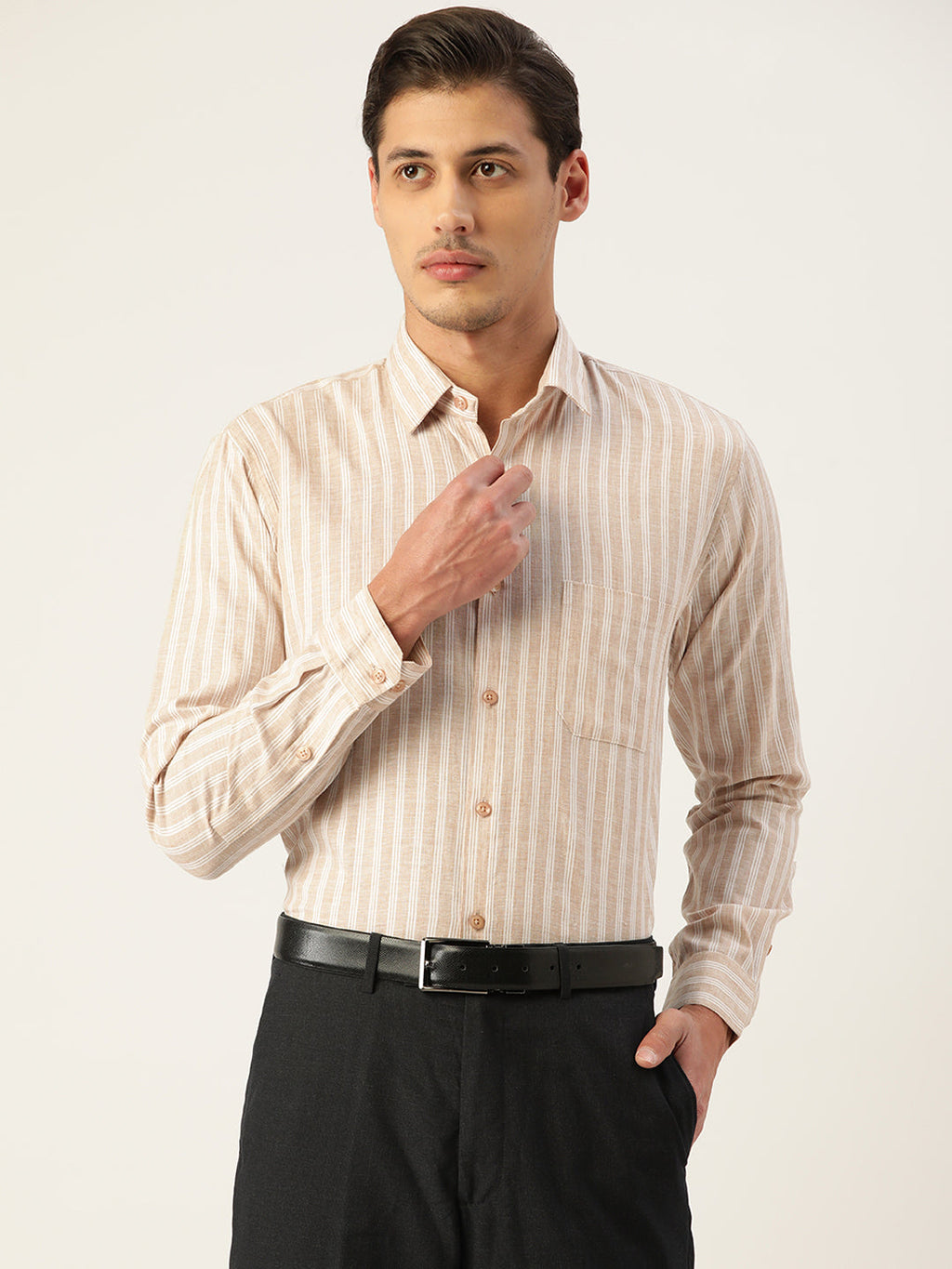 Jainish Men's Cotton Striped Formal Shirts ( SF 795Beige ) - Distacart