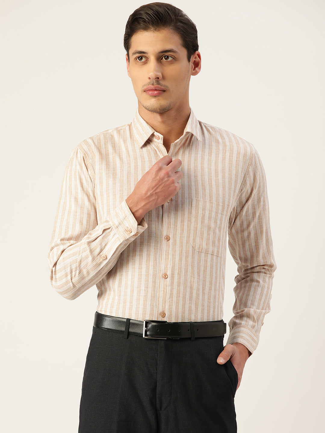 Jainish Men's Cotton Striped Formal Shirts ( SF 795Beige ) - Distacart