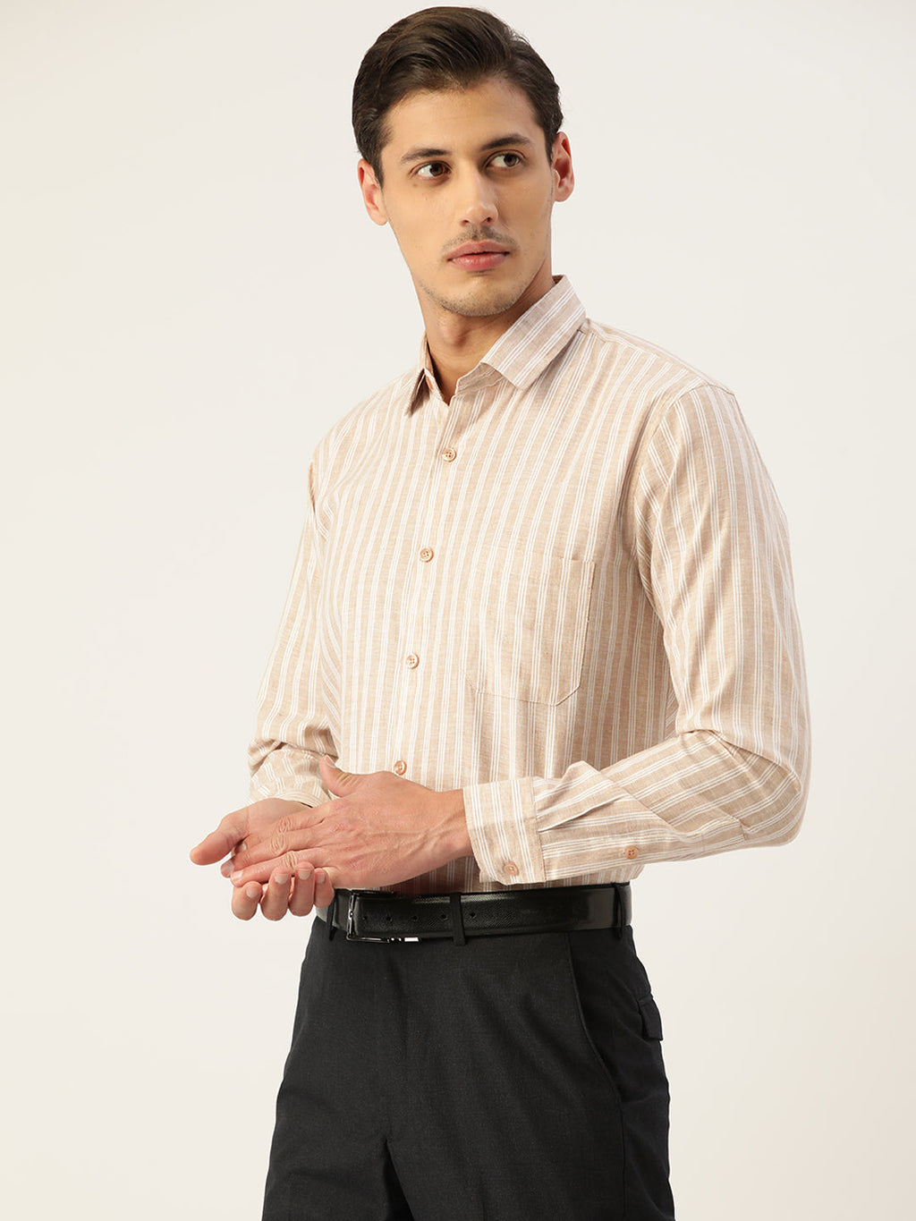 Jainish Men's Cotton Striped Formal Shirts ( SF 795Beige ) - Distacart