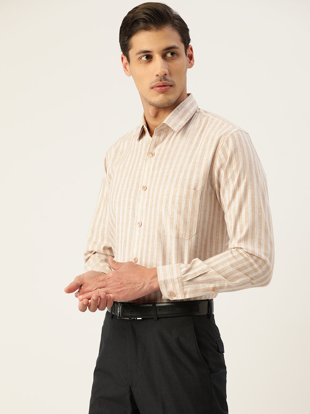 Jainish Men's Cotton Striped Formal Shirts ( SF 795Beige ) - Distacart