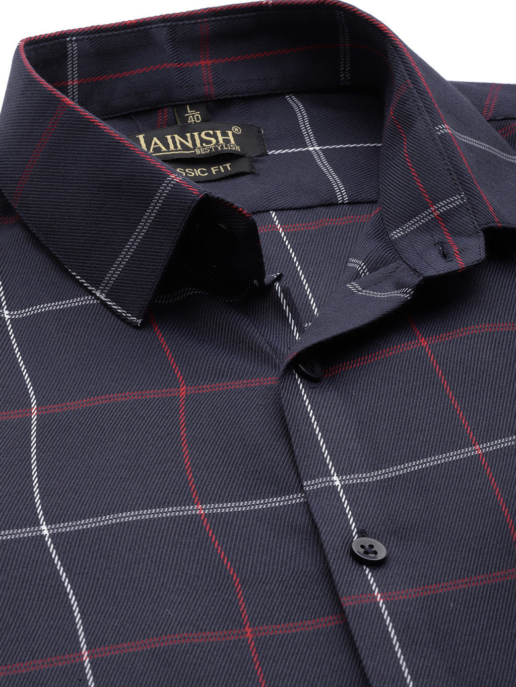 Jainish Men's Cotton Checked Formal Shirts ( SF 797Navy ) - Distacart