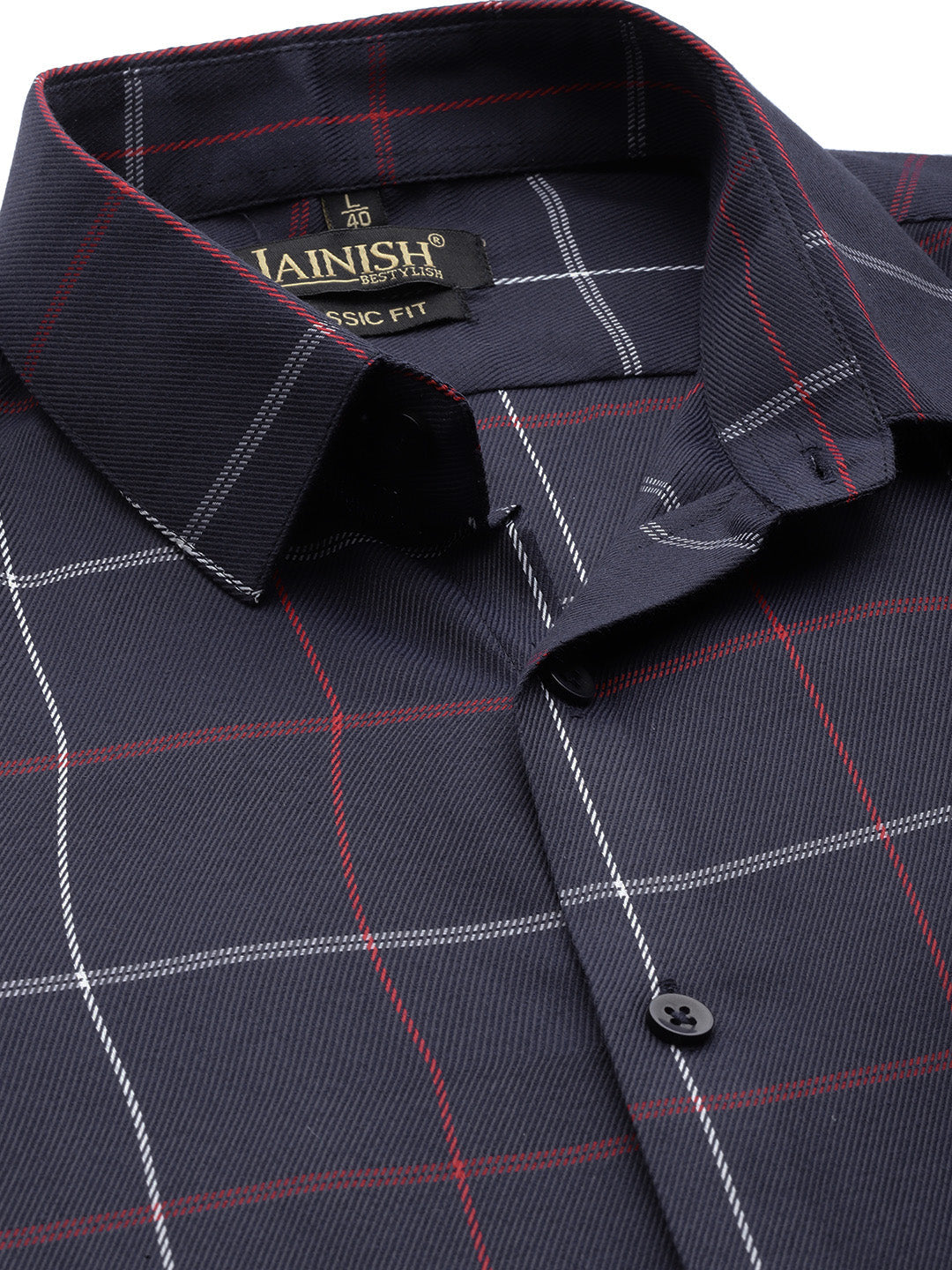 Jainish Men's Cotton Checked Formal Shirts ( SF 797Navy ) - Distacart