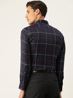 Jainish Men's Cotton Checked Formal Shirts ( SF 797Navy ) - Distacart
