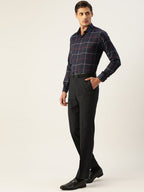 Jainish Men's Cotton Checked Formal Shirts ( SF 797Navy ) - Distacart