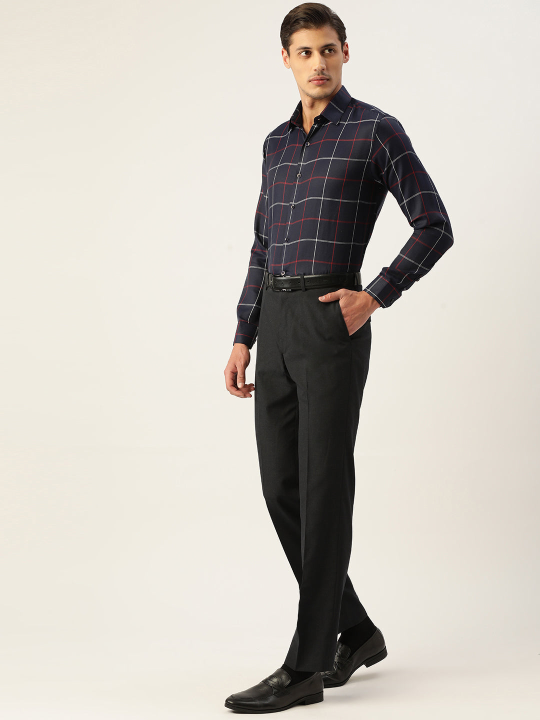 Jainish Men's Cotton Checked Formal Shirts ( SF 797Navy ) - Distacart