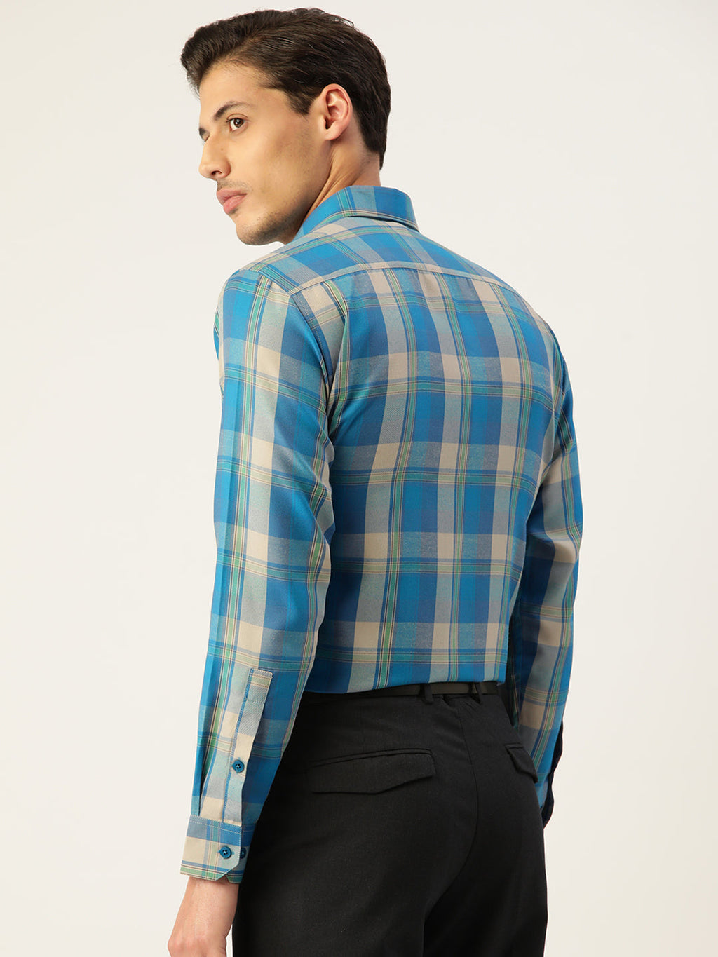 Jainish Men's Cotton Checked Formal Shirts ( SF 798Sky ) - Distacart