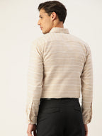 Jainish Men's Cotton Striped Formal Shirts ( SF 799Cream ) - Distacart