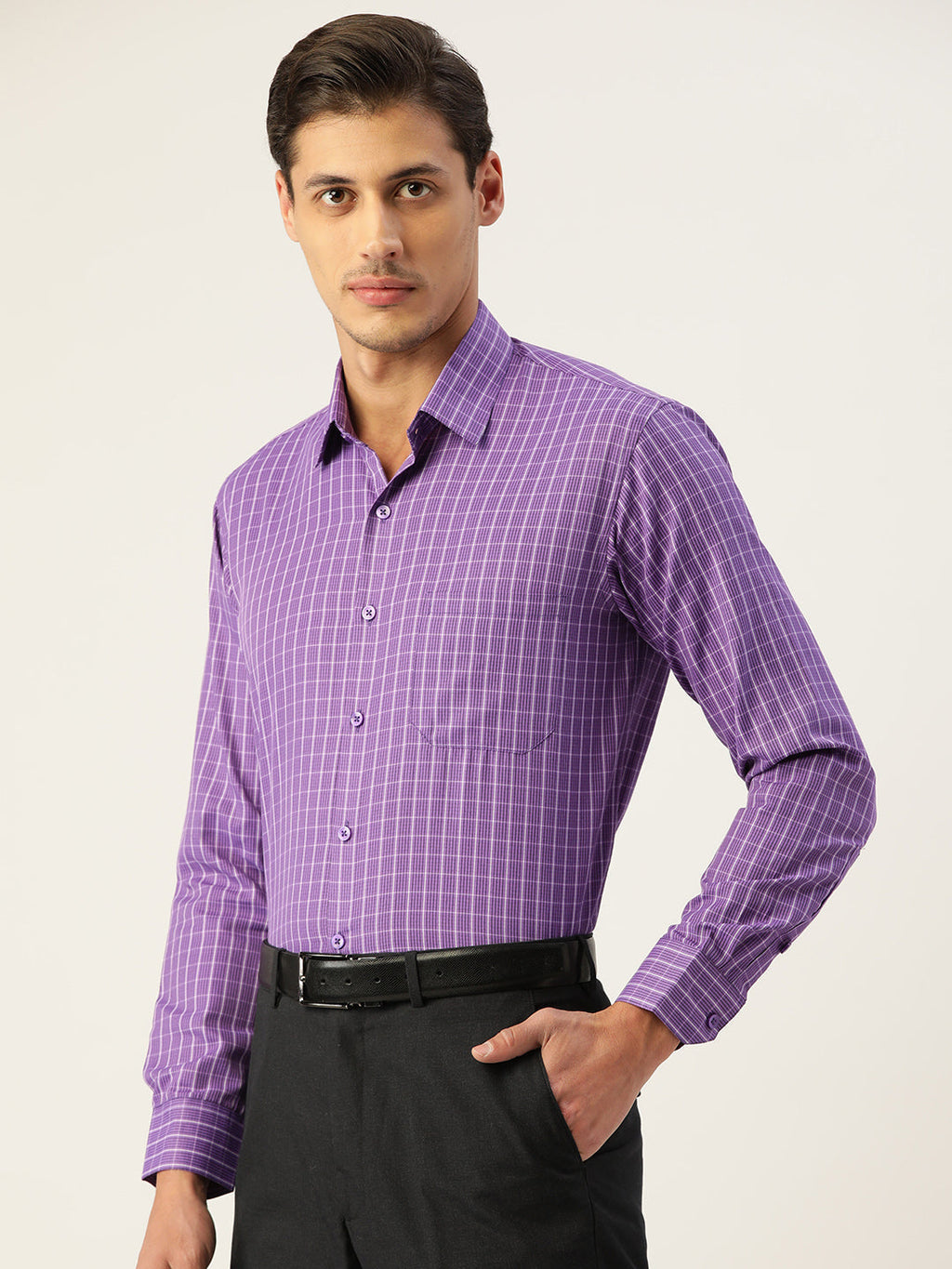 Jainish Men's Cotton Checked Formal Shirts ( SF 800Voilet ) - Distacart