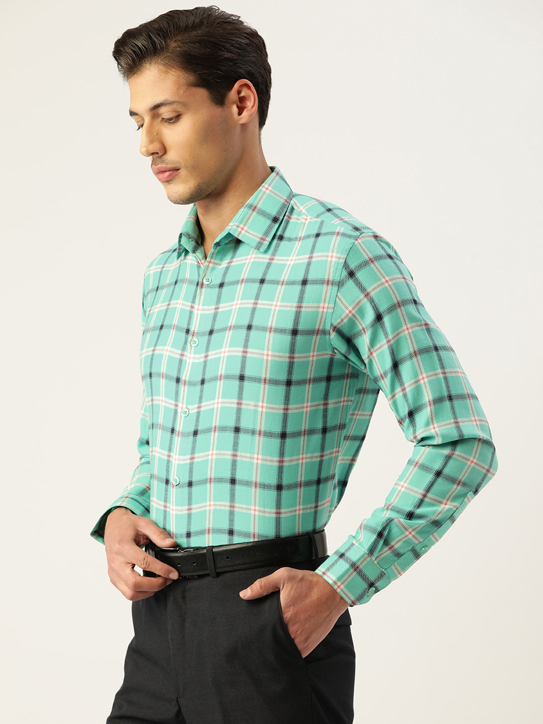 Jainish Men's Cotton Checked Formal Shirts ( SF 803Green ) - Distacart