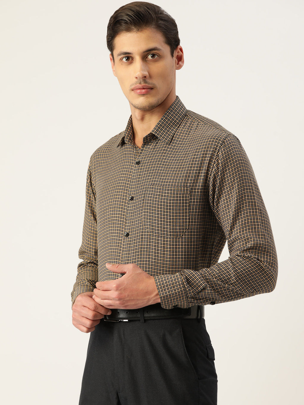 Jainish Men's Cotton Checked Formal Shirts ( SF 804Black ) - Distacart