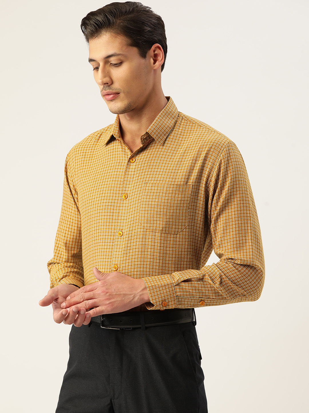 Jainish Men's Cotton Checked Formal Shirts ( SF 804Mustard ) - Distacart