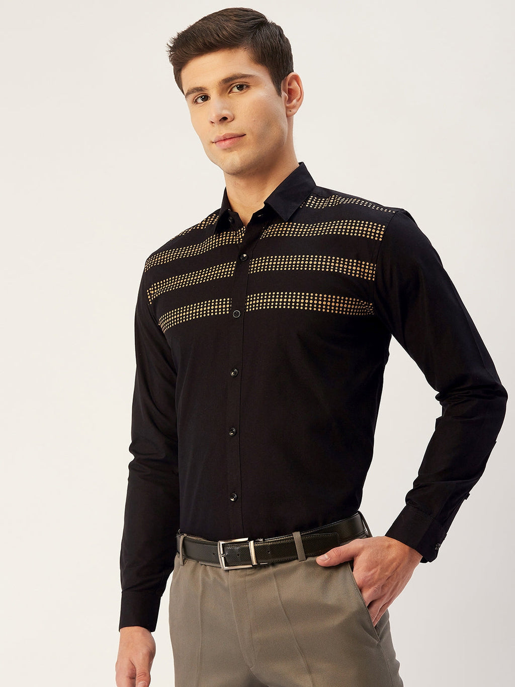 Jainish Men's Cotton Printed Formal Shirts ( SF 805Black ) - Distacart