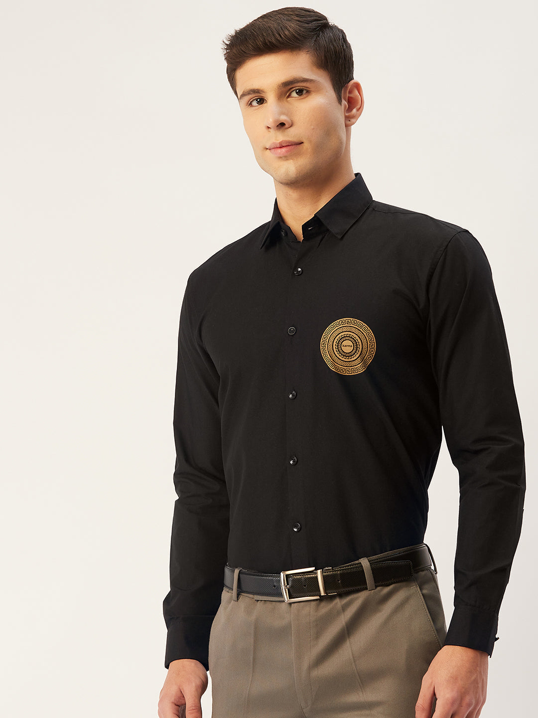 Jainish Men's Cotton Printed Formal Shirts ( SF 807Black ) - Distacart