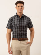 Jainish Men's Cotton Checked Half Sleeve Formal Shirts ( SF 808Black ) - Distacart