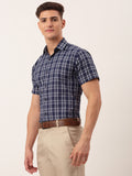 Jainish Men's Cotton Checked Half Sleeve Formal Shirts ( SF 808Blue ) - Distacart