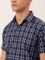 Jainish Men's Cotton Checked Half Sleeve Formal Shirts ( SF 808Blue ) - Distacart