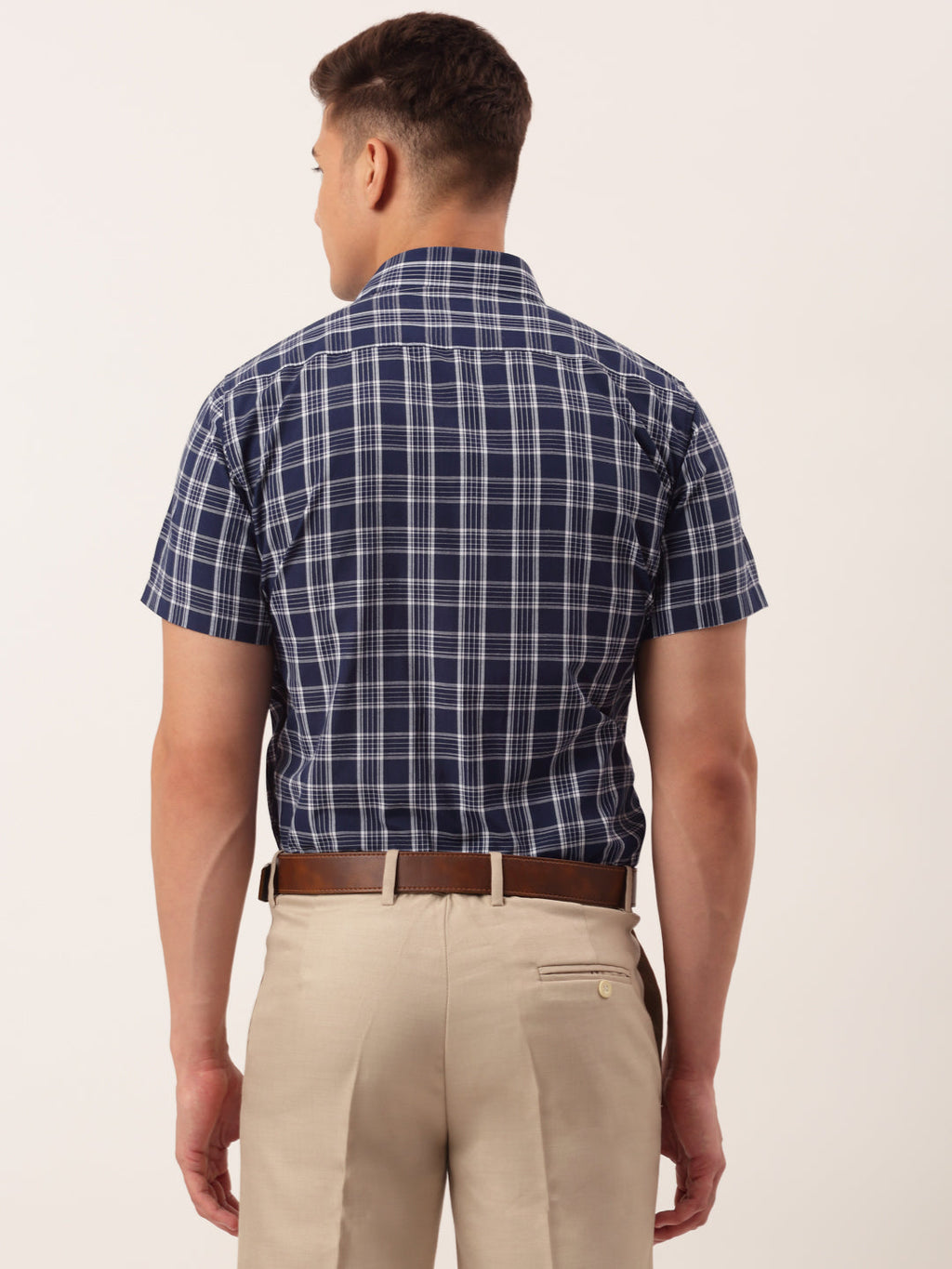 Jainish Men's Cotton Checked Half Sleeve Formal Shirts ( SF 808Blue ) - Distacart