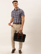Jainish Men's Cotton Checked Half Sleeve Formal Shirts ( SF 808Navy ) - Distacart